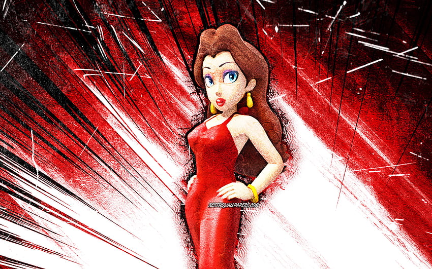 Pauline, grunge art, Lady or the Beautiful, Super Mario, red abstract rays, Super Mario characters, Super Mario Bros, Pauline Super Mario with resolution 3840x2400. High Quality HD wallpaper