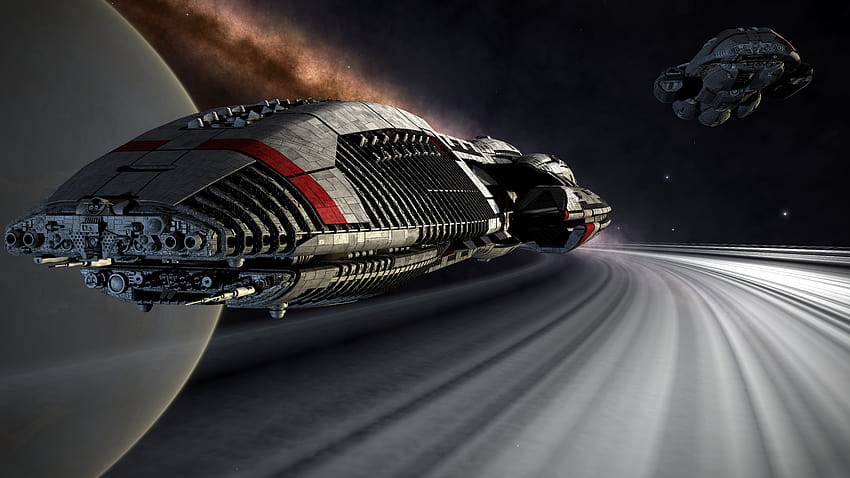 szary statek kosmiczny science fiction Battlestar Galactica sztuka cyfrowa Tapeta HD