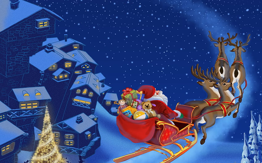 santa, Claus, Is, Coming, Merry, Christmas, Christmas, Tree, New, Year, Snow, Town, Reindeer / dan Mobile Backgrounds, santa claus akan datang ke kota Wallpaper HD