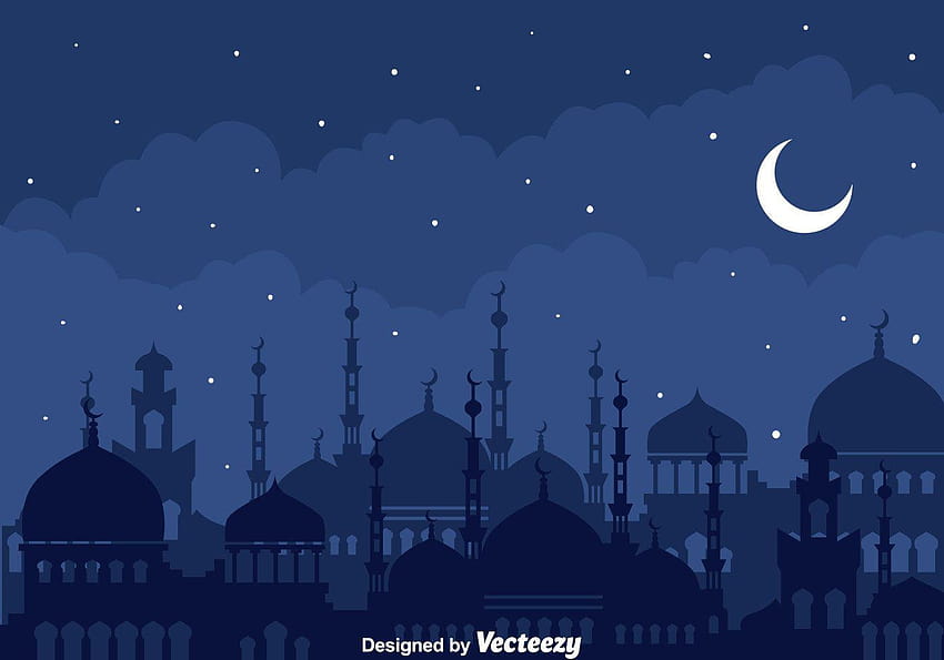 Ilustración de la mezquita de la silueta en la noche árabe con el móvil de las noches árabes fondo de pantalla