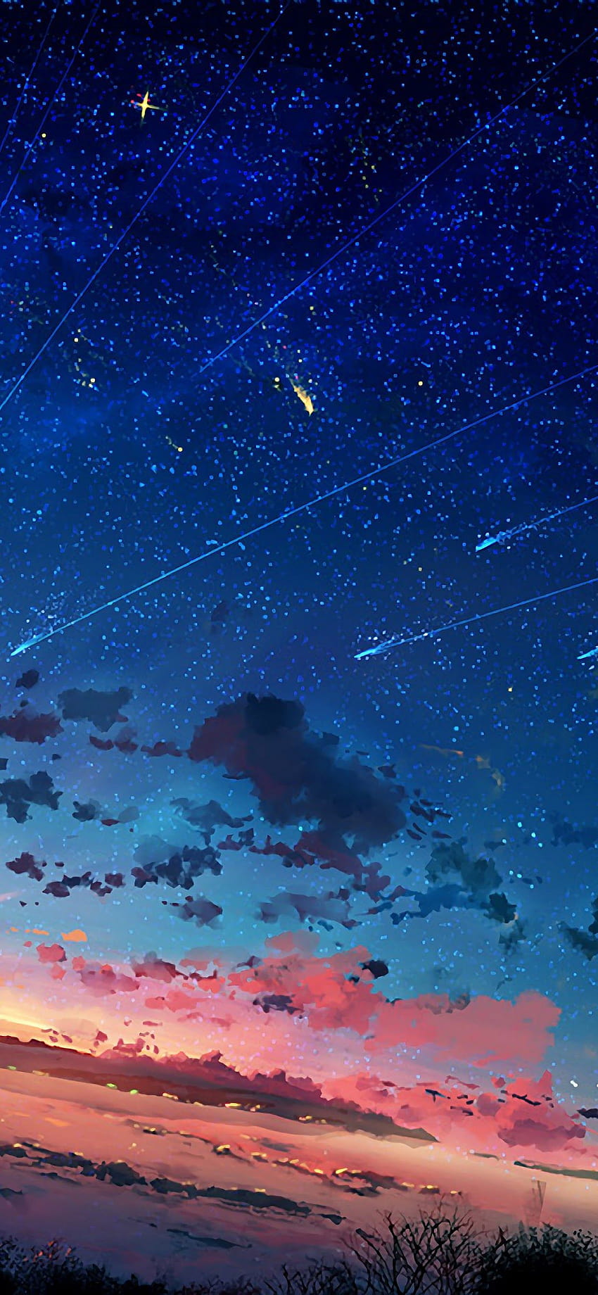 Anime Scenario Orizzonte Stella cadente Tramonto, anime iphone Sfondo del telefono HD