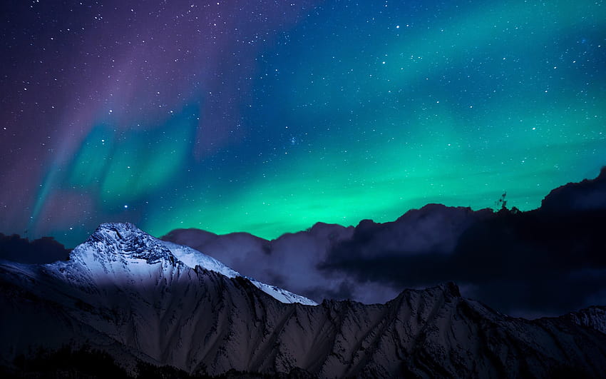 2880x1800 Northern Lights Night Sky Mountains Landscape Macbook HD wallpaper