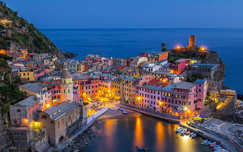 Evening View of Vernazza, La Spezia, Liguria, Italy, Cinque Terre HD ...