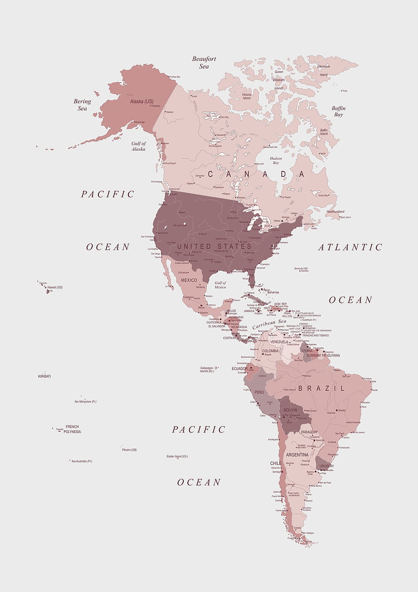 Купете карта на Северна Южна Америка в розово, розова карта на света HD тапет за телефон