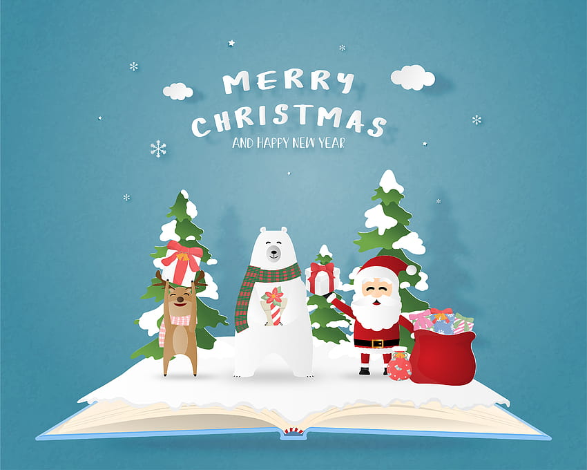 Merry Christmas and Happy new year greeting card in paper cut style. Vector illustration Christmas celebration backgrounds with Santa Claus and reindeer. Banner, flyer, poster, template. 621510 Vector Art at Vecteezy, christmas poster HD wallpaper