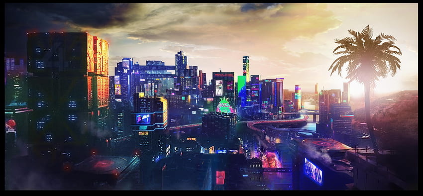 atualização simples Visão da cidade noturna da E3: cyberpunkgame, visão do horizonte papel de parede HD