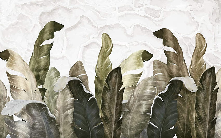 Muraviewall Tropisches Bananenblatt, botanische grüne Palmblätter-Wandmalerei: Handgemacht HD-Hintergrundbild