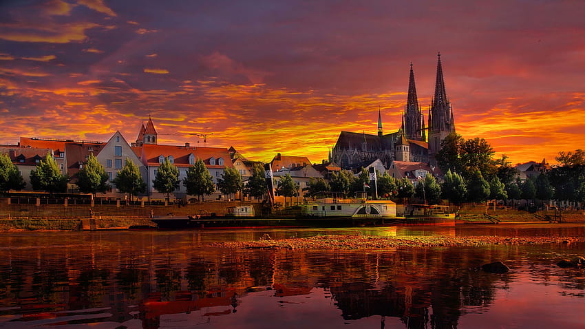 1920x1080 regensburg upper palatinate travel attractions gothic cathedral germany sunset, Backgrounds, gothic autumn sunsets HD wallpaper