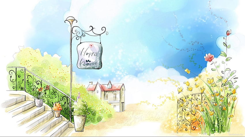 1366x768 house, summer, flowers, lantern tablet, laptop backgrounds HD wallpaper