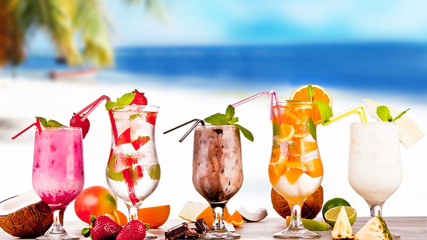 Tropical Cocktail, strawberry, coconut, chocolate, pineapple, lime, orange, Food, strawberry cocktail HD wallpaper