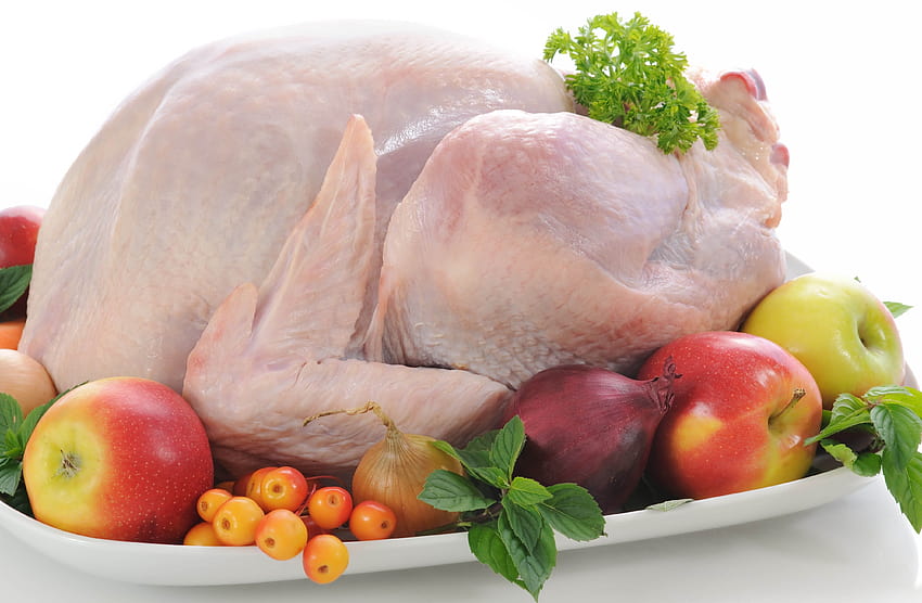 닭요리,테이블,접시과일,야채,흰배경,고기,닭고기 HD 월페이퍼