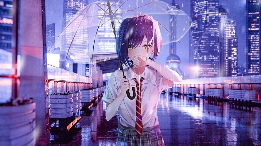 Art • Rain , anime art, cry, anime girl, umbrella, transparent umbrella • For You The Best For & Mobile, lofi rain HD wallpaper