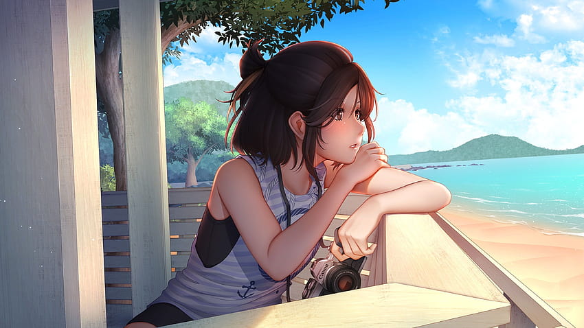 3840x2160 Anime Girl, Summer, Cannon, Looking Away, Semi Realistic, Beach, Sky, Profile View for U TV, anime realistic ocean HD wallpaper