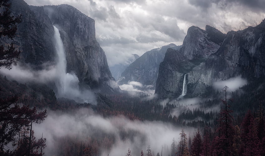 4K Free download | 4300x2526 Waterfall, Mountain, Hills, Forest, Dark