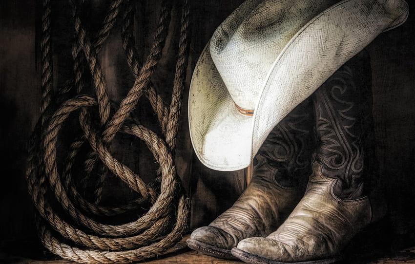 Hat, Boots, Rope, Cowboy, cowgirl hat HD wallpaper