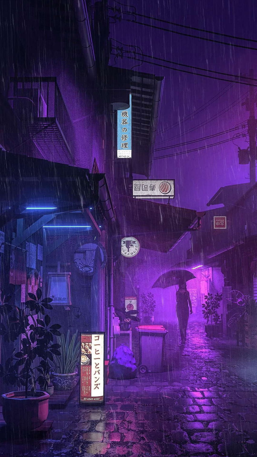 Kota Anime Ungu, hujan kota malam anime wallpaper ponsel HD