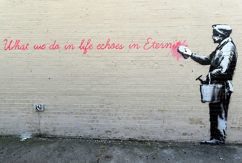 Street Art und die Botschaft folgen Ihren Träumen, die von Banksy, Street Art Banks aufgehoben wurden HD-Hintergrundbild