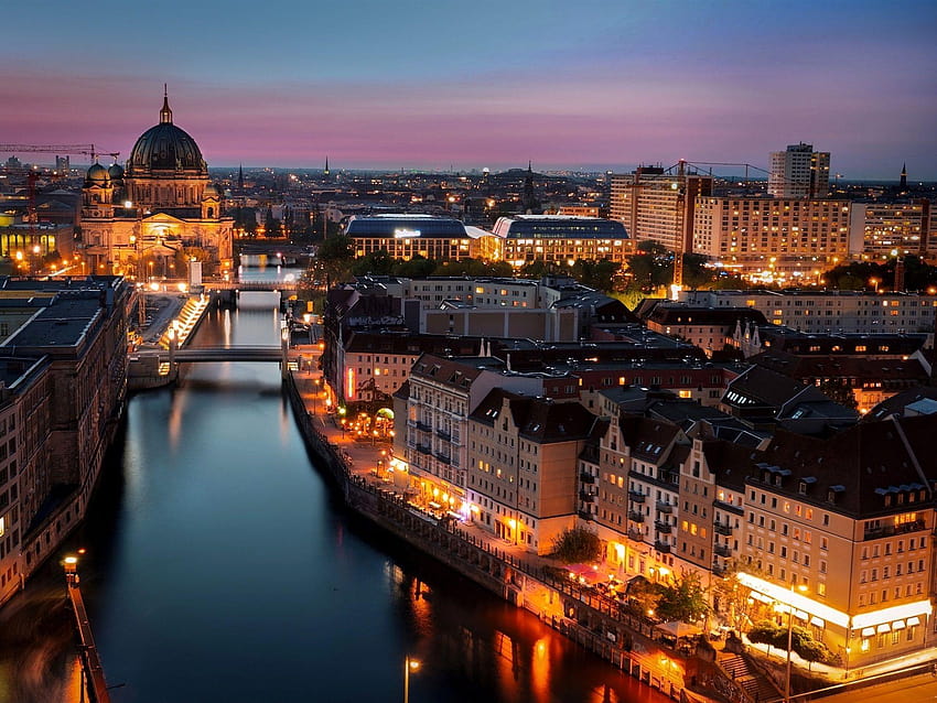 Berlin, Germany, city, night, lights, buildings, river, deutschland HD wallpaper