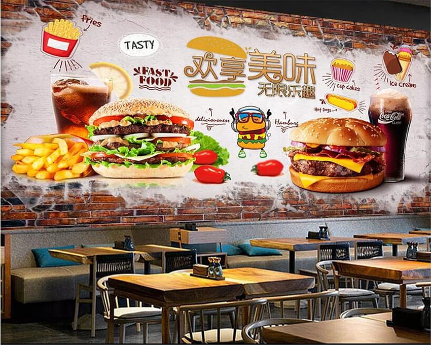 Beibehang 3D-Wand-Burger-Fast-Food-Restaurant-Wohndekoration, Heimdekoration für Wände in Rollen HD-Hintergrundbild