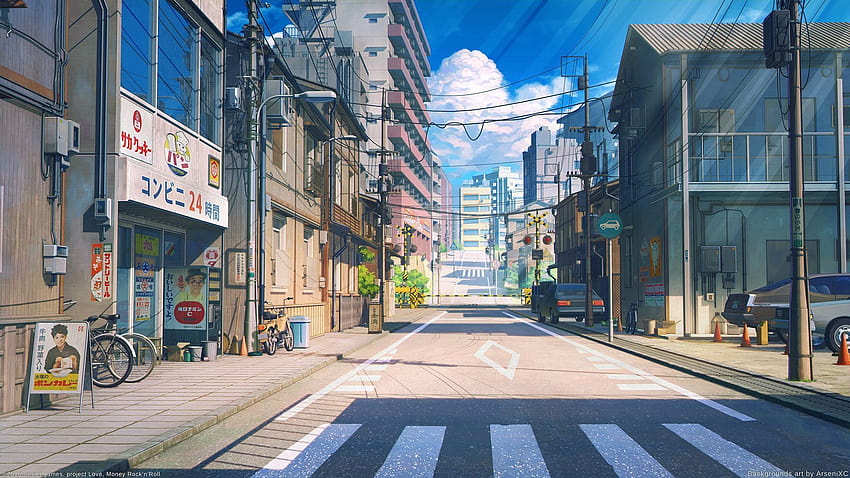 Anime Sokağı, şehir japon animesi HD duvar kağıdı