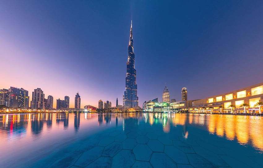 water, reflection, building, Dubai, night city, Dubai, dubai burj khalifa HD wallpaper
