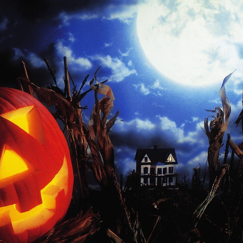 Big moon and scary Halloween pumpkin, scary halloween ipad HD phone wallpaper