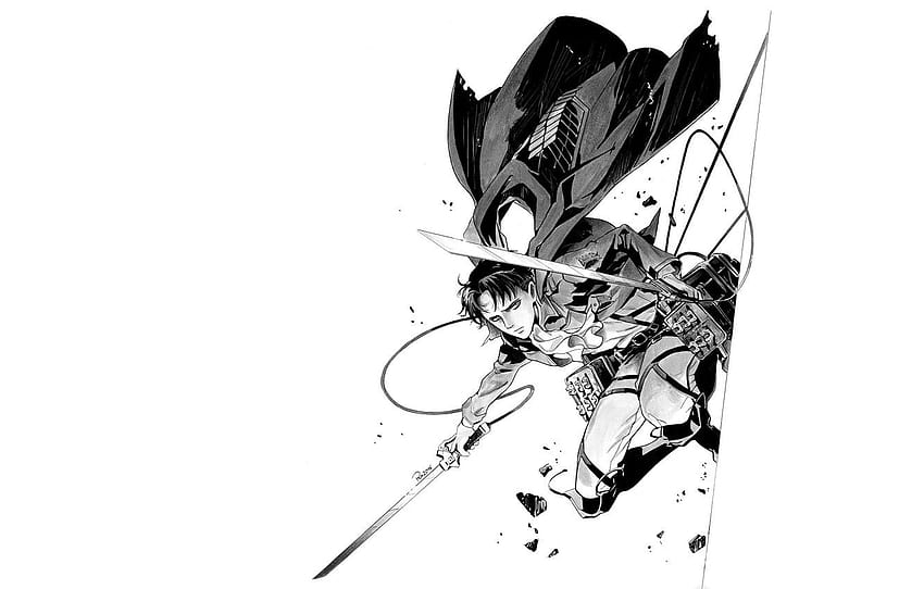 รูปร่าง ใบมีด ศิลปะ พื้นหลังสีขาว สายเคเบิล Attack Of The Titans Shingeki No Kyojin Levi Ackerman Levi สิบโท โดย redwarrior3 ส่วน сёнэн โจมตี titan black and white วอลล์เปเปอร์ HD