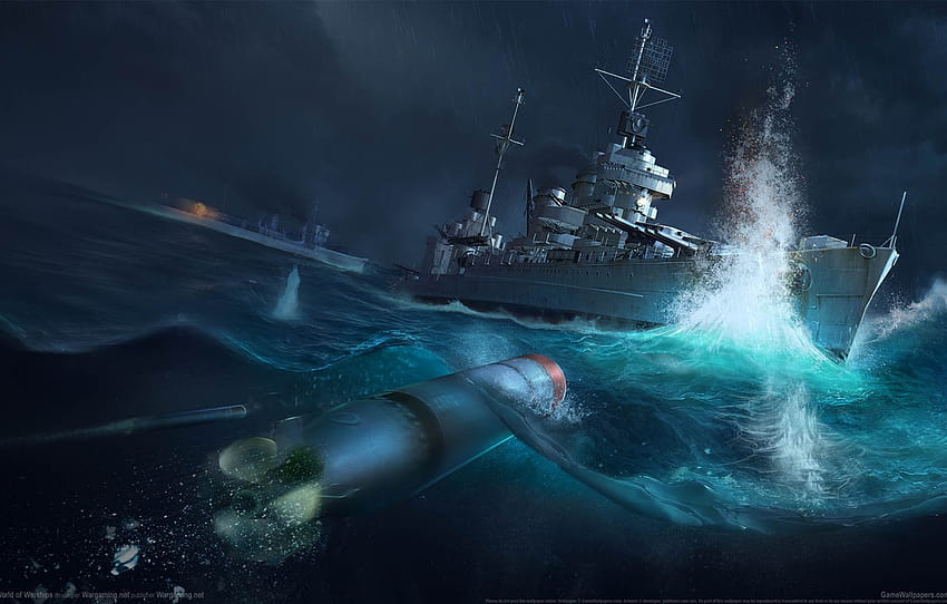 laut, ledakan, torpedo, kapal perusak, Dunia Kapal Perang, Pertempuran Tassafaronga, Dunia kapal perang, Pertempuran di Tassafaronga , bagian игры, menembakkan torpedo Wallpaper HD