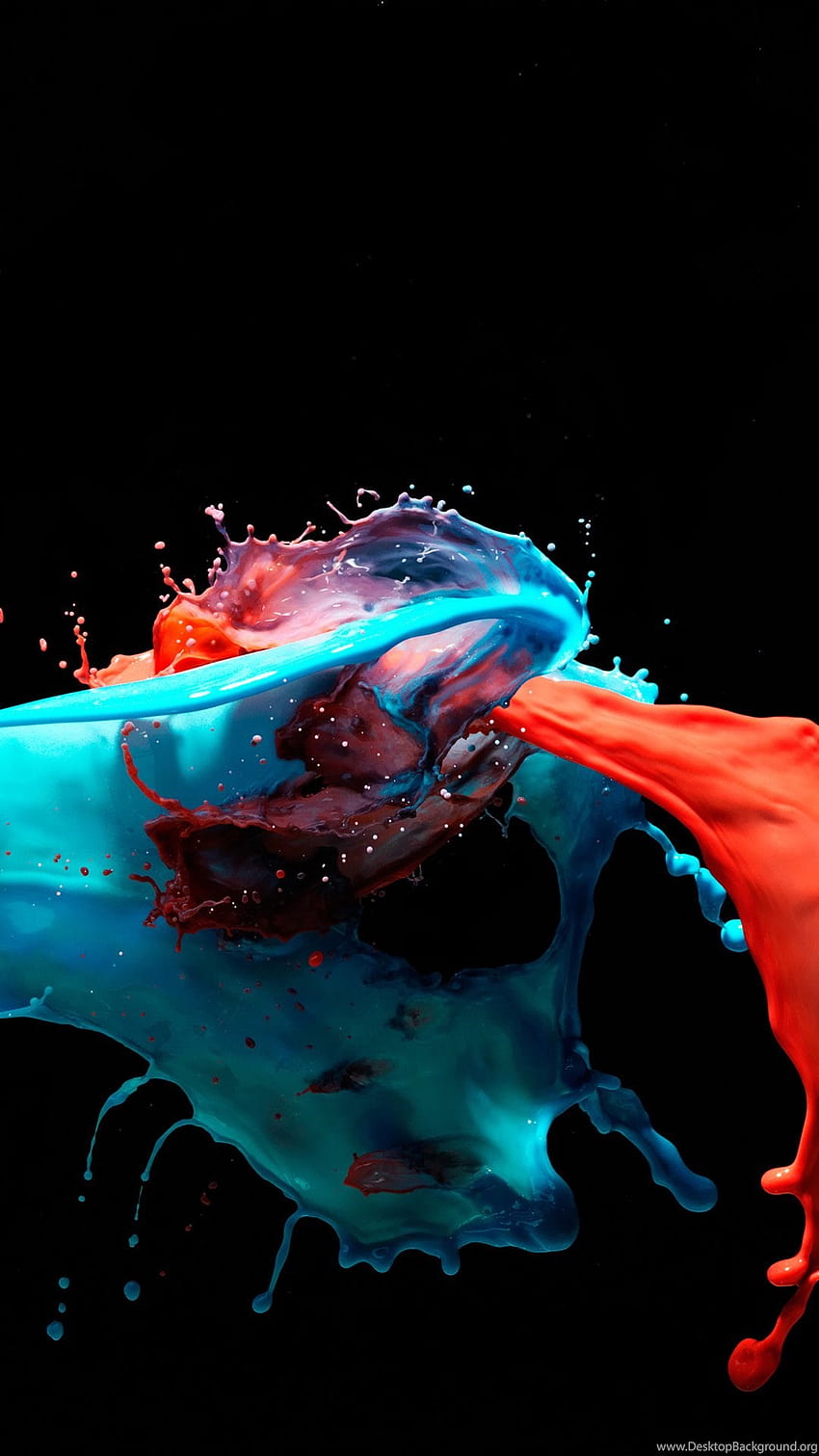 3D Paint Splash Red Blue Mieszanie tła Androida, mieszane kolory plamy farby Tapeta na telefon HD