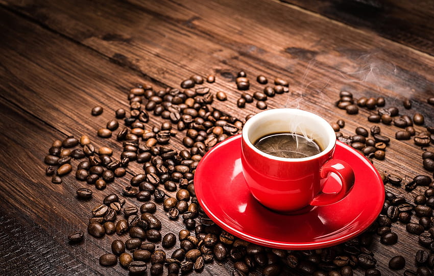 coffee, grain, couples, Cup, red, saucer , section разное HD wallpaper