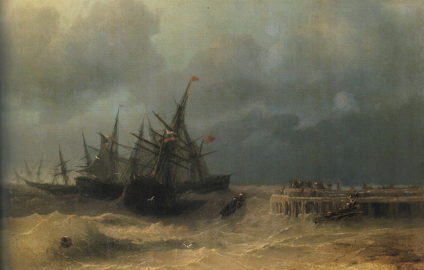 tempestade, navios, marinha, Ivan Aivazovsky, 1872, buri buri papel de parede HD