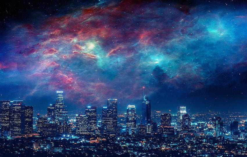 City, Sky, Beautiful, Stars, Space, Art, Galaxies, Landscape, Galaxy ...