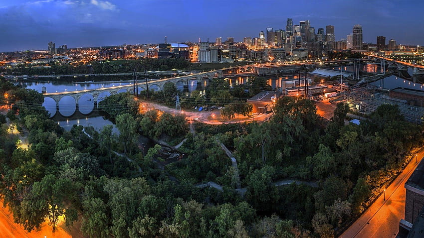 Other: Lovely Panoramic View Minneapolis Evening Blue Cityscapes HD wallpaper