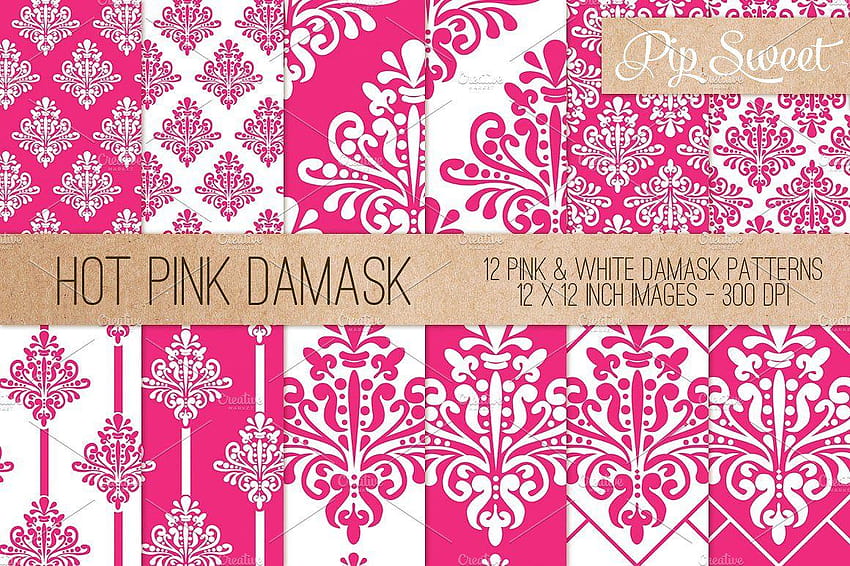 Hot Pink Damask 12 Pattern Set ~ Graphic Patterns ~ Creative Market, pink damask background HD wallpaper