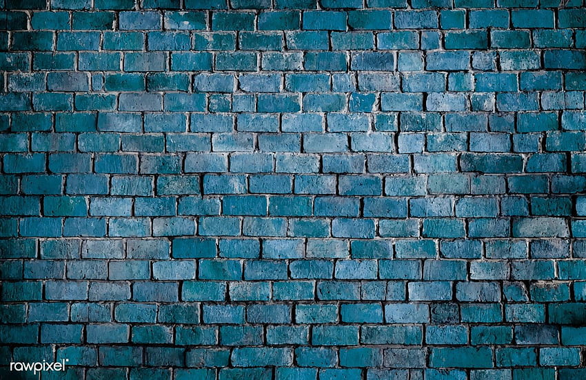 青いテクスチャ レンガ壁の背景、青のネオン レンガ デザイン 高画質の壁紙