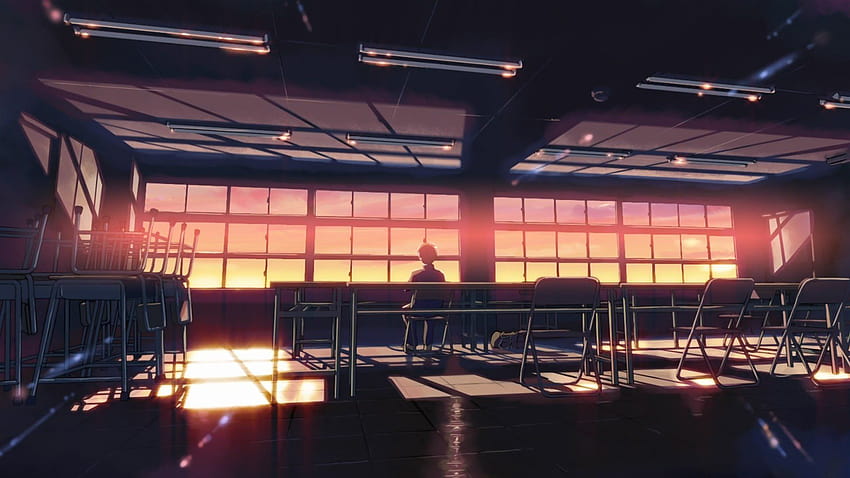 Klassenzimmer, Anime, 5 Zentimeter pro Sekunde, Sonnenuntergang, Sonnenlicht, , Raum für Anime-Mädchen allein HD-Hintergrundbild