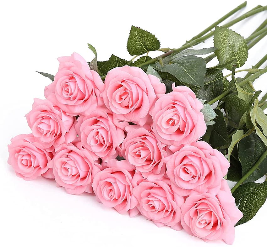 IPOPU 12個 ピンクのバラ 造花 ピンクの花 造花 装飾用 リアルタッチ シルクフラワー フラワーアレンジメント DIY ウェディング ブライダル シャワー センターピース パーティー デコレーション 造花 ブライダル 高画質の壁紙