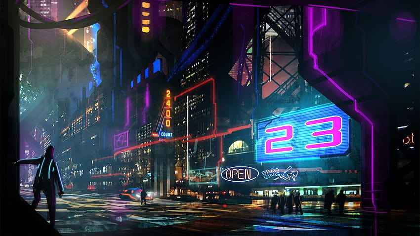 Neon City Computer, Anime City Neon HD-Hintergrundbild