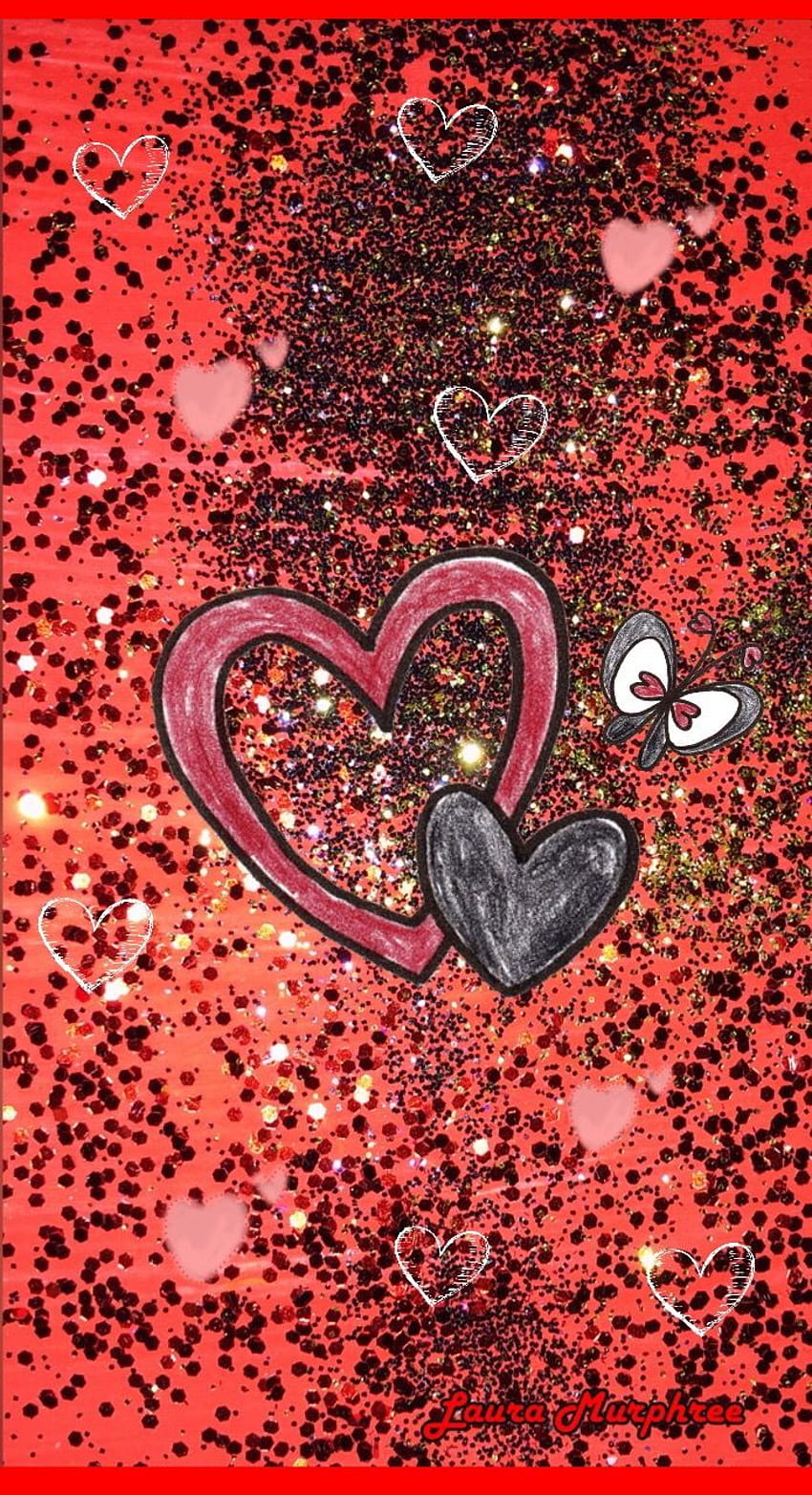 Glitter phone glitter heart backgrounds Valentine's Day red black glitter HD phone wallpaper