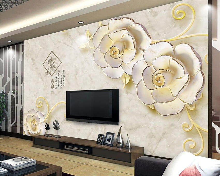 Beibehang 사용자 정의 대형 벽화 배경 거실 TV 구호 큰 꽃 3d 프레스코 벽… HD 월페이퍼