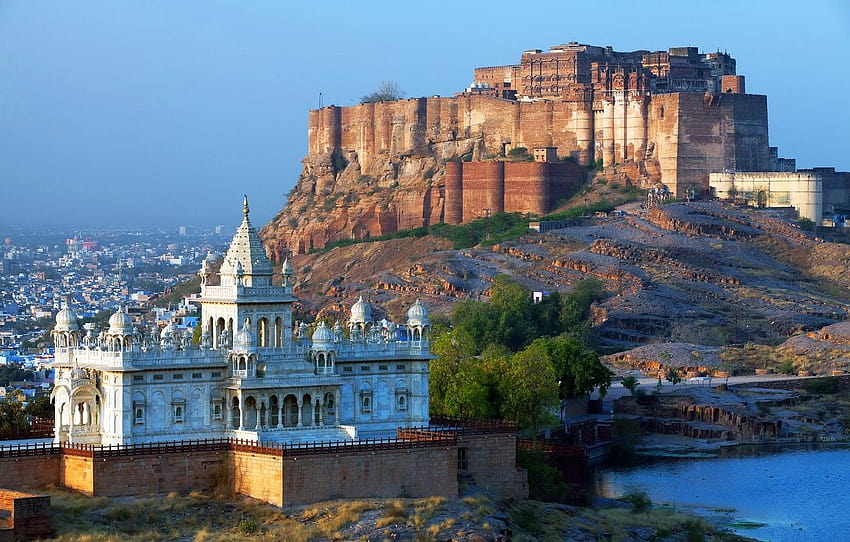 the city, river, castle, mountain, India, fortress, jodhpur HD wallpaper