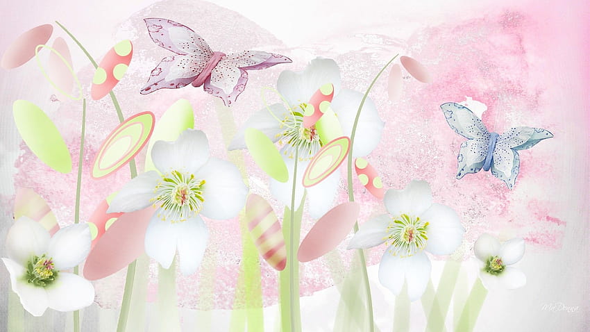 Pastel Çiçekler Kelebekler, pastel bahar HD duvar kağıdı