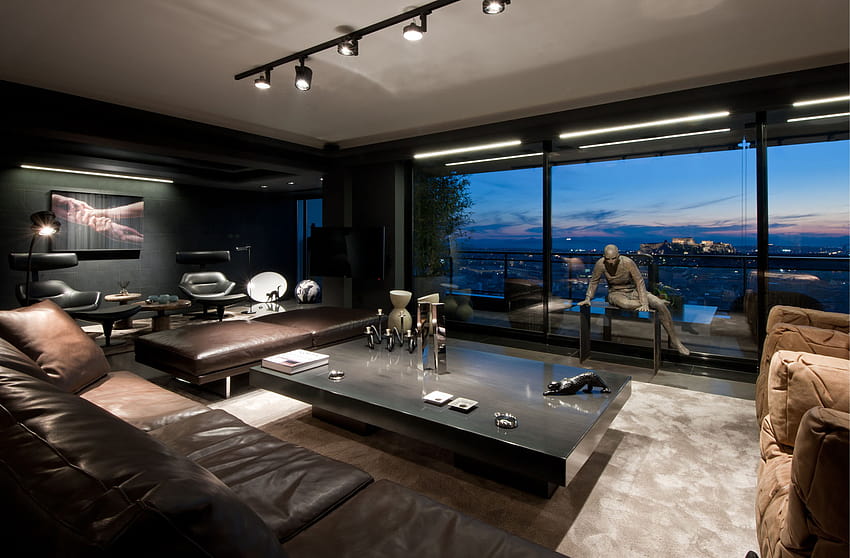 Luxury Dark Living Room, luxury apartment HD wallpaper