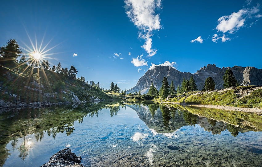 langit, pegunungan, danau, pantulan, Italia, Italia, The, dolomit lago antorno Wallpaper HD