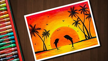 How To Draw A Sunset Scenery With Oil Pastel? - Easy Sunset Drawing
