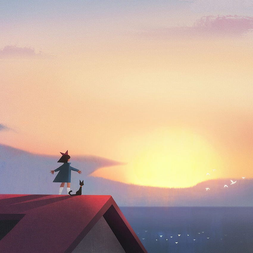 ArtStation, rooftop sunset anime HD phone wallpaper