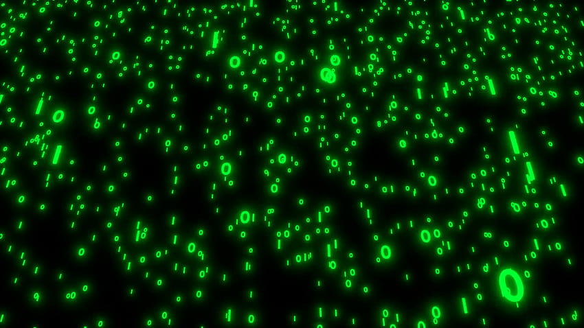 Animated falling glowing green computer bit numbers 0 and 1 on black, black and green background HD wallpaper