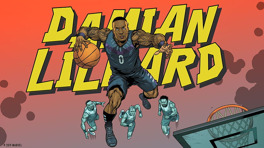 Adidas Dame 5 de Damian Lillard lançando, jogadores de basquete como vingadores papel de parede HD