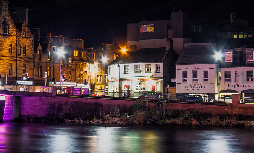 : inverness, Scotland, Canon, night, dark, lights, river, water 3792x2292 HD wallpaper
