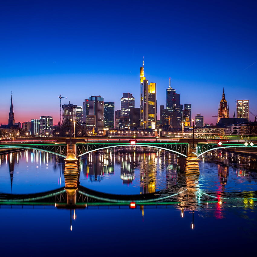 Frankfurt Nightscape Germany World, beautiful city nightscape HD phone wallpaper